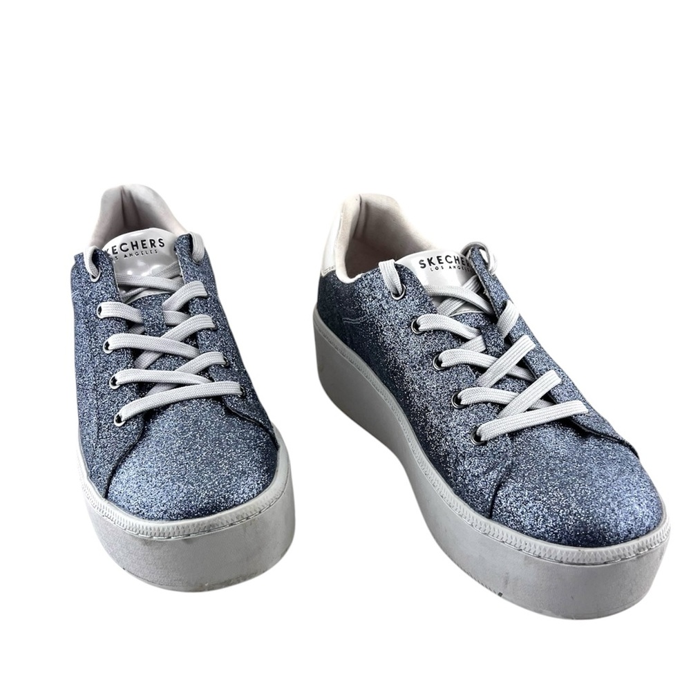Skechers Plateau Glitter Platform Wedge Lace Up Sneakers - Picture 3 of 14